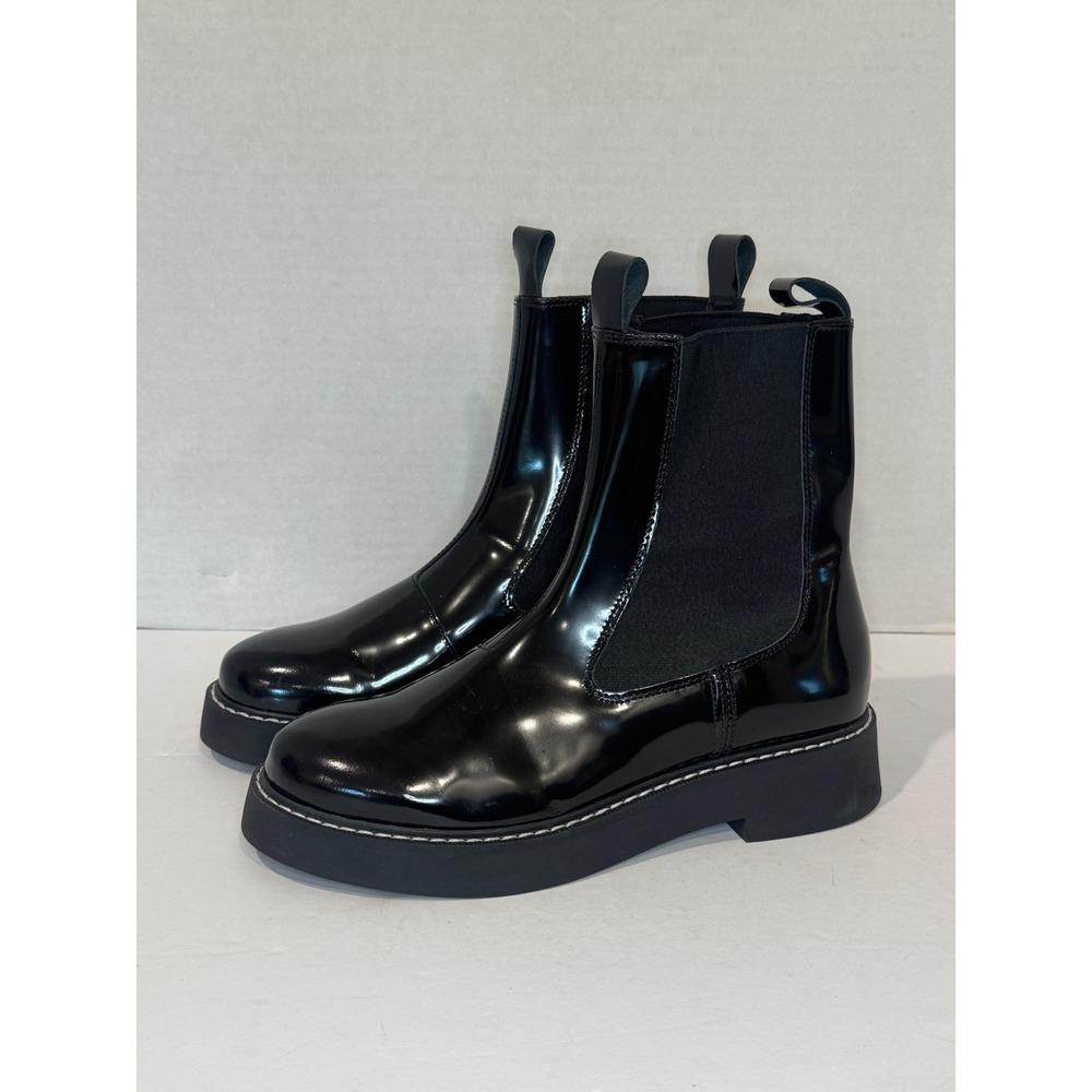 Pilcro Anthropologie Chelsea Boots Sz 38 Black Patent Leather Platform Lug Sole